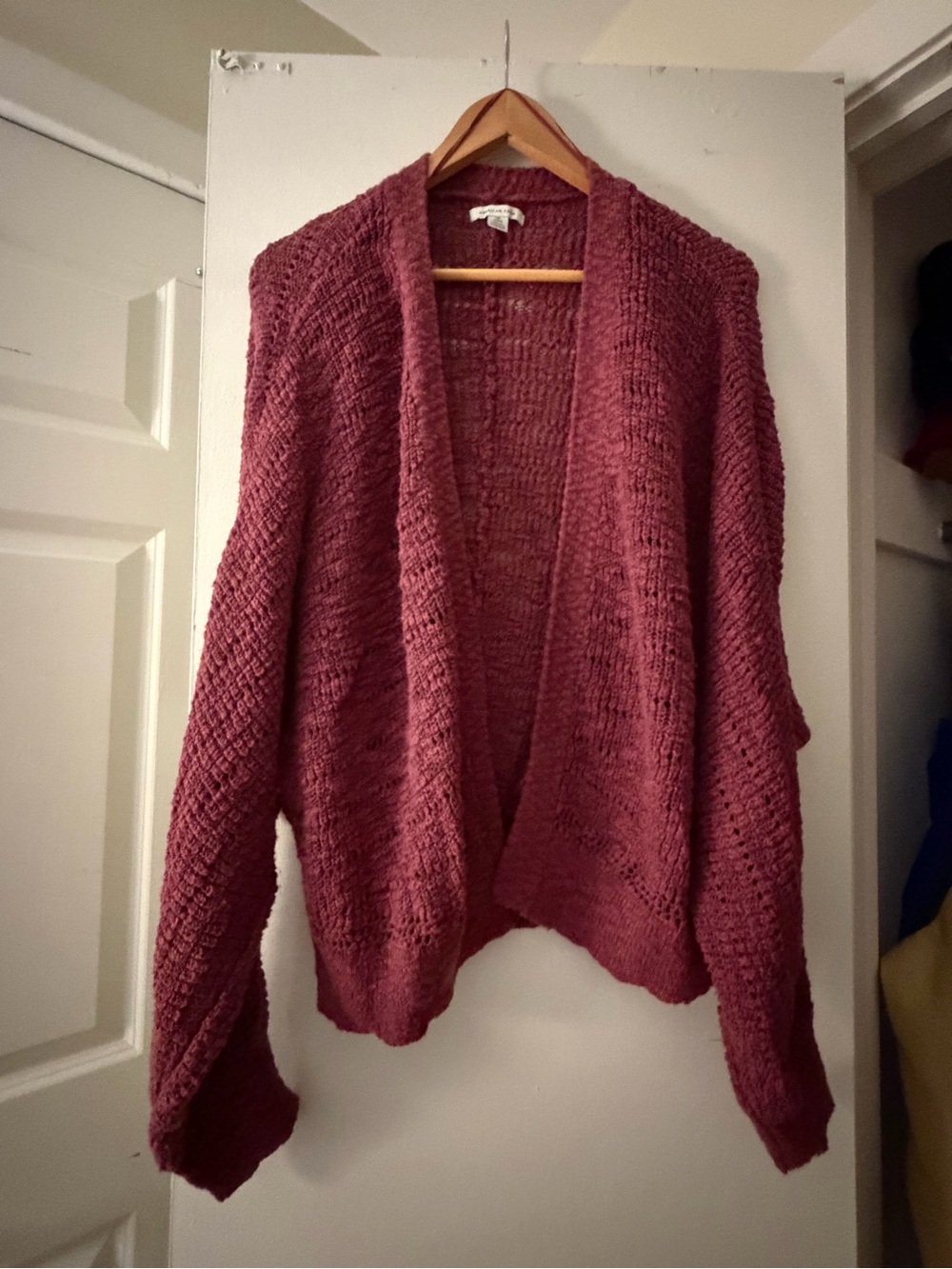American Eagle Outfitters Open-Front Chunky Knit Cardigan - Mauve Pink